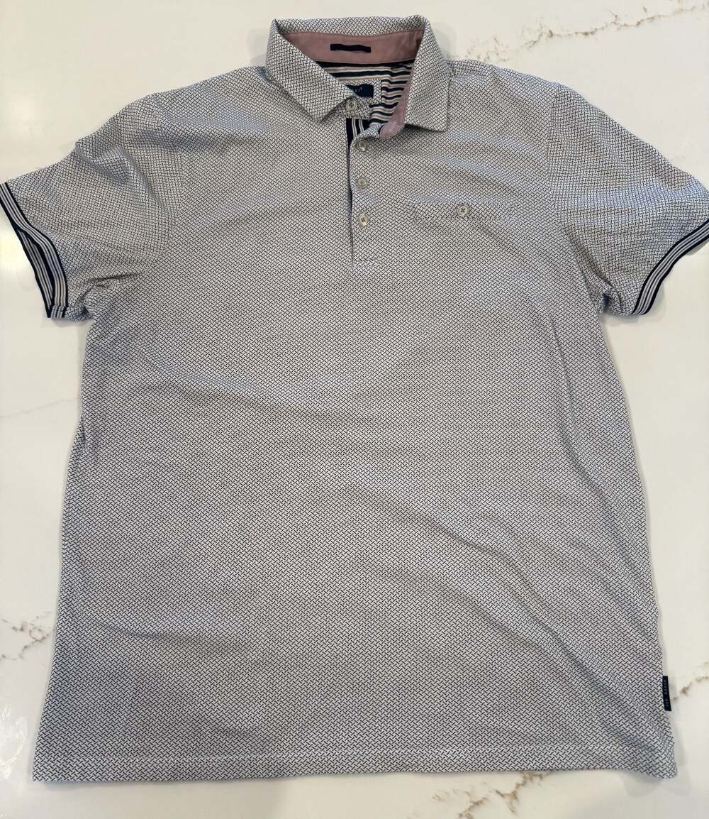 Ted Baker London Geometric Print Short Sleeve Polo Shirt with Chest Pocket
